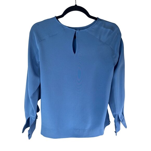 2/$30 J.Crew Size 0 Blue Ruffle Detail Silk Blouse - Picture 3 of 12
